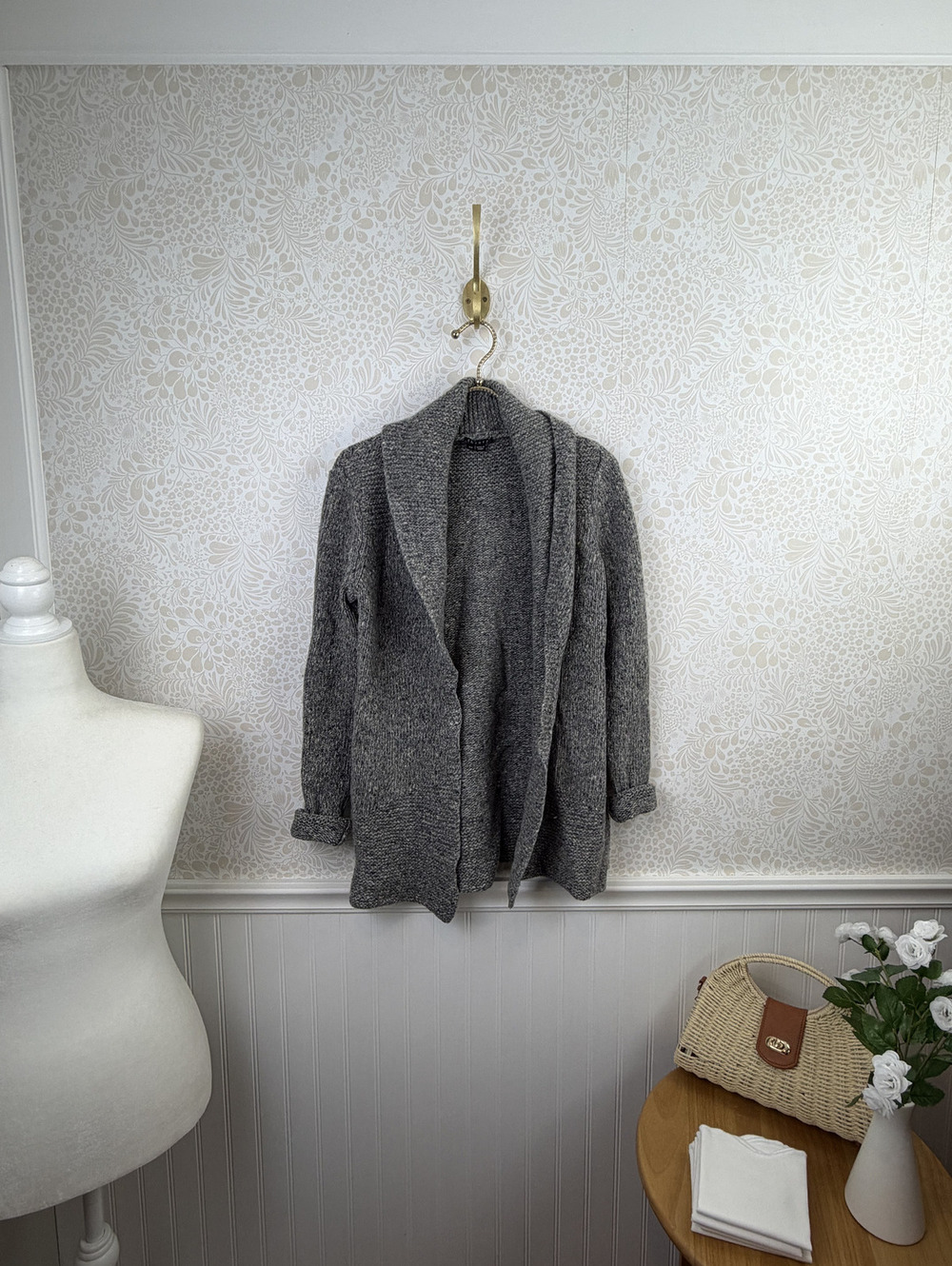 Theory Gray Cashmere Wool Blend Open Front Cardigan Sweater - Size - Small